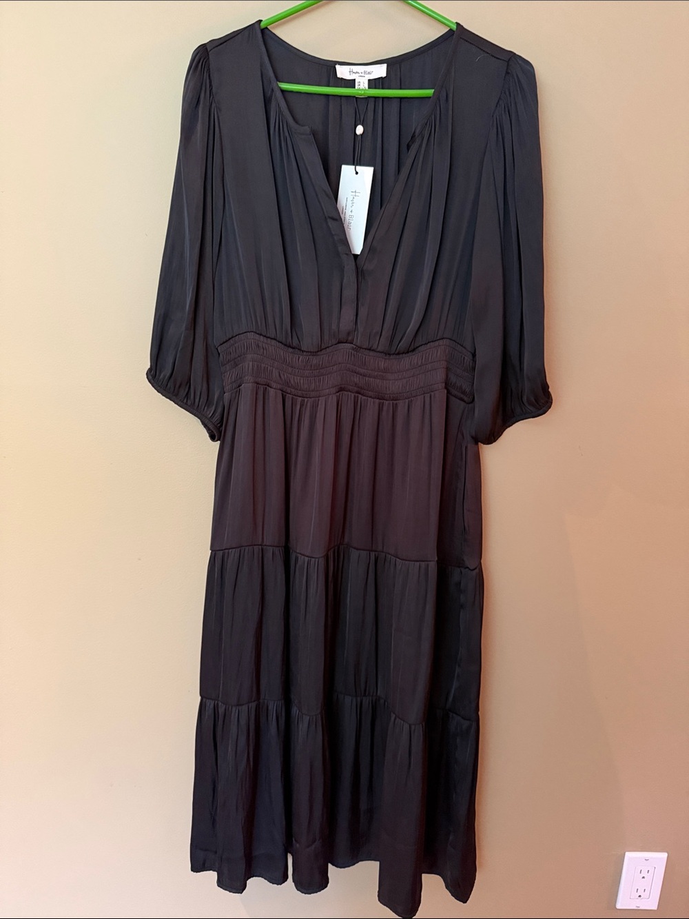 Smocked Waist Tiered Midi Dress - Black